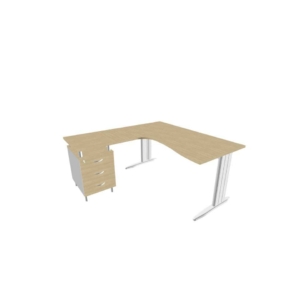 Scrivania con cassettiera a destra piano Rovere 160x165xh.75 cm gamba a L acciaio Argento linea Practika P1 ECSMT17D-RK-A