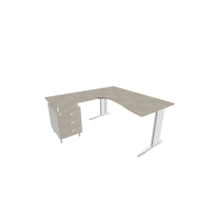 Scrivania con cassettiera a destra piano cemento 160x165xh.75cm gamba a L acciaio Argento linea Practika P1 ECSMT17D-CL-A
