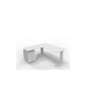 Scrivania con cassettiera sinistra piano Bianco 160x165xh.75 cm gamba a L acciaio Argento linea Practika P1 ECSMT17S-BA-A