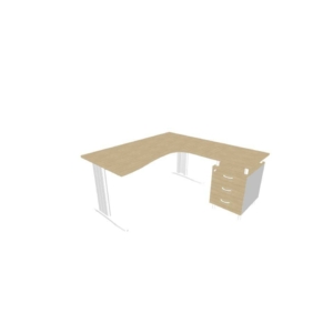 Scrivania con cassettiera sinistra piano Rovere 160x165xh.75 cm gamba a L acciaio Argento linea Practika P1 ECSMT17S-RK-A