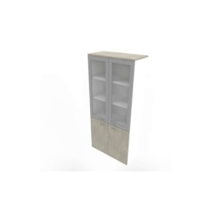 Armadio alto con ante basse cemento e alte in vetro telaio MDF scocca Bianca 90x45xh.200 cm - ECE490T-CL-BA-V3