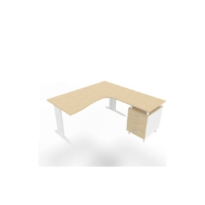 Scrivania con cassettiera a destra piano Rovere 160x165xh.75 cm gamba a L acciaio Bianco linea Practika P1 ECSMT17D-RK-I