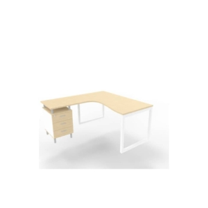 Scrivania con cassettiera sinistra piano Rovere 160x165xh.75 cm gamba ad anello acciaio Bianco Practika P2 ECSAT17S-RK-I