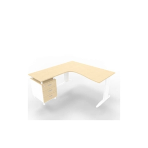 Scrivania con cassettiera sinistra piano Rovere 160x165xh.75 cm gamba a L acciaio Bianco linea Practika P1 ECSMT17S-RK-I