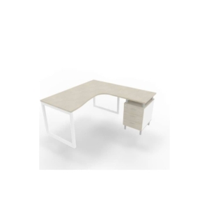 Scrivania con cassettiera a destra piano cemento 160x165xh.75 cm gamba ad anello acciaio Bianco Practika P2 ECSAT17D-CL-I