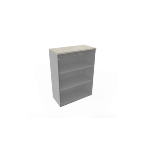 Armadio medio con ante vetro fumè, top cemento scocca trama antracite 90x45xH.123,2 cm - ECEM90V-CL-TA-GE