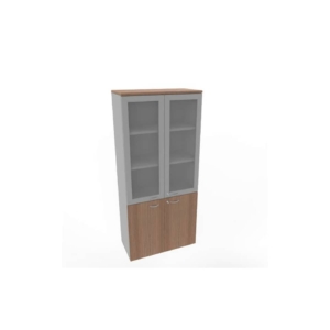 Armadio alto ante basse noce canaletto e alte in vetro telaio MDF scocca trama antracite 90x45xH.200 cm