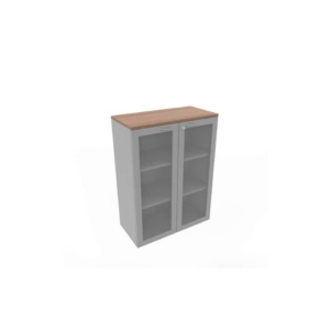 Armadio medio ante vetro telaio MDF, top noce canaletto scocca trama antracite 90x45xH.123,2 cm - ECEM90T-NO-TA-V3