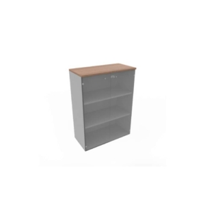 Armadio medio con ante vetro fumè, top noce canaletto scocca trama antracite 90x45xH.123,2 cm - ECEM90V-NO-TA-GE