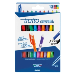 Penne a sfera cancellabili con cappuccio Tratto Cancellik 1 mm 10 Colori Assortiti F834700 (conf.10)