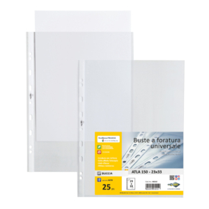 Buste a foratura universale in PP goffrate Sei Rota Atla 150 - alto spessore Trasparente 23x33 - 662315 (conf.25)