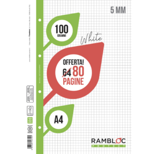 Ricambi per quaderni ad anelli Rambloc formato A4 - 100g/m² - 40 fogli 5 mm 90524319