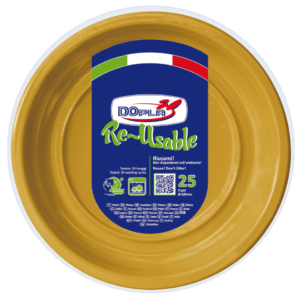 Piatti piani in polistirene Dopla Reusable oro Ø 220 mm 11858 (conf.25)
