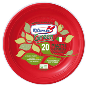 Piatti piani biodegradabili e compostabili Dopla Green Ø 220 mm - colore rosso - 40037 (conf.20)