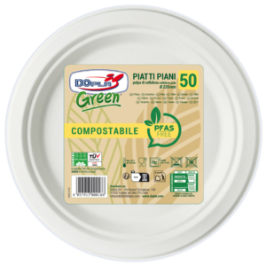 Piatti piani in polpa Dopla Green Pfas Free bianco - Ø 220 mm - 07902 (conf.50)