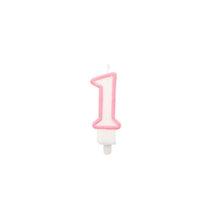 Candelina Party Go bianco e rosa H.6 cm n° 1 EA0195