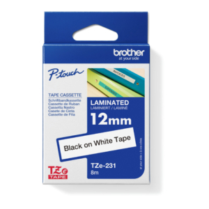 Nastro laminato per etichettarice - Nero/Bianco Brother 12 mm x 8 mt TZE-231