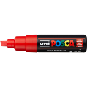 Pennarello Uniposca Rosso a tempera Uni-Ball punta a scalpello 8 mm
