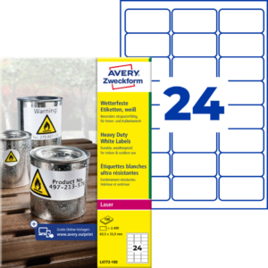 Etichette in poliestere Avery - laser - Bianco - 63,5x33,9 mm - 20 fogli (2400 etichette)