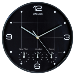Orologio da parete al quarzo UNILUX On Time con 4 fusi orari Ø30,5 cm Nero 400094567