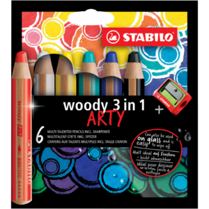 Matite colorate Stabilo Woody 3 in 1 punta larga Arty line colori assortiti - 880/6-1-20 (conf.6)