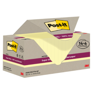 Foglietti riposizionabili Post-it® Super Sticky carta riciclata al 100% 76x76 mm Giallo Canary - 18 blocchetti da 70 foglietti