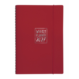 Agenda settimanale Biembi 2027 rosso magenta spiralata con copertina in cuoio rigenerato 15x21 cm -BNZ265C75-R