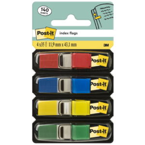 Segnapagina removibili Post-it® Index Mini con dispenser Blu, Giallo, Verde, Rosso - 683-4 (conf.4 da 35 fogli)