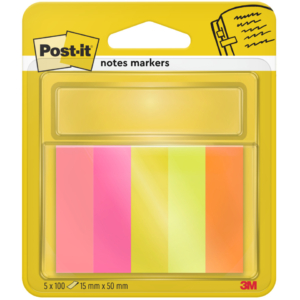 Segnapagina Post-it® Notes Markers - 15x50 mm - Giallo, Arancio, Rosa neon, Rosa, Verde (conf.5)