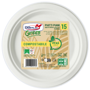 Piatti piani in polpa Dopla Green Pfas Free bianco - Ø 250 mm - 07900 (conf.15)