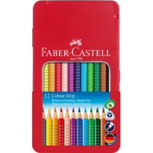 Matite colorateacquerellabili Faber-Castell Colour Grip astuccio di metallo - Colori Assortiti - Ømina 3,3 mm - 112413 (conf.12)