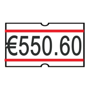 Rotolo da 1200 etichette per prezzatrice Printex sagomate 21x12 mm Bianco/Rosso permanent - B10/2112RBPST (conf.10 rotoli)