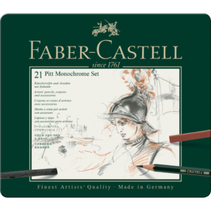 Matite, pastelli e carboncini in set metallo Faber Castell Monochrome belle arti medium - 112976 (conf.21 elementi)