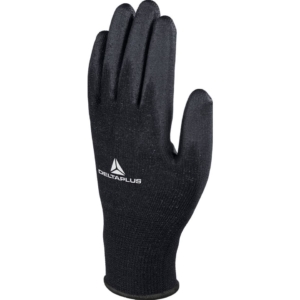 Guanto da lavoro Delta Plus in maglia di poliestere con palmo in poliuretano Nero taglia 9 - VE702PN09 (conf.12 pezzi )