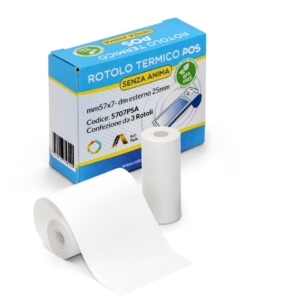 Rotoli carta termica POS Rotolificio Pugliese senza anima 57 mm x 7 m - 55g/m² (conf.3 rotoli)