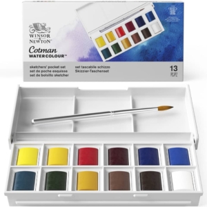 Acquerelli Sketchers Cotman Set 12 1/2 godet + pennello Winsor&Newton Colori Assortiti