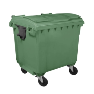 Cassonetto portarifiuti carrellato 1100 litri con coperchio piano e maniglie a labbro Mobil Plastic Verde