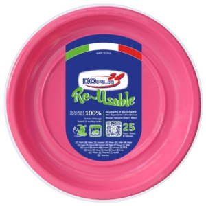 Piatti fondi Fucsia in polistirene h.32 mm Dopla Reusable Ø205 mm 11753 (conf.25)