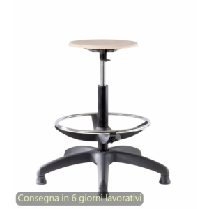 Sgabello tecnico Work Wood 60 tondello in Faggio e base in nylon Seditaly alto con poggiapiedi regolabile LBDSF0000L119