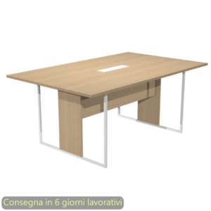Tavolo riunioni con top access Bianco 180x110xh.74,4 cm strutura in metallo Bianco Blade Artexport piano Rovere