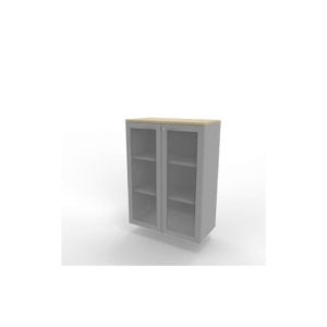 Armadio medio ante vetro telaio MDF - top Rovere scocca Argento 90x45xh.123,2 cm Practika Quadrifoglio - ECEM90T-RK-AA-V3