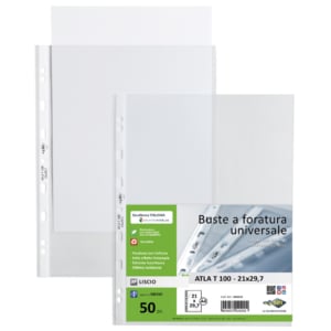 Buste a foratura universale in PP liscio Sei Rota Atla T 100 - medio spessore Trasparente 22x30 cm - 662114 (conf.50)