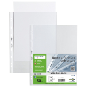 Buste a foratura universale in PP liscio Sei Rota Atla T 60 - basso spessore Trasparente 22x30 cm - 662204 (conf.50)