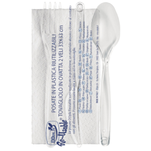 Set 3 posate Dopla Professional reuse in polistirene con tovagliolo - 03944 (conf.100 set)