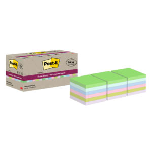 Foglietti riposizionabili Post-it®Super Sticky carta riciclata al 100% Assortiti 76x76 mm - 70 foglietti/blocchetto (conf.18 blocchetti)