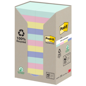 Foglietti Post-it® Notes in carta riciclata Assortito pastello - 38x51 mm (conf.24 blocchetti da 100 foglietti)